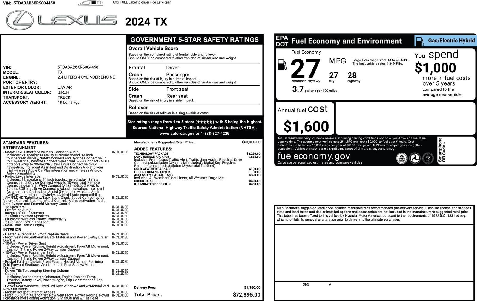 2024 Lexus Tx TX 500H F SPORT PREMIUM AWD