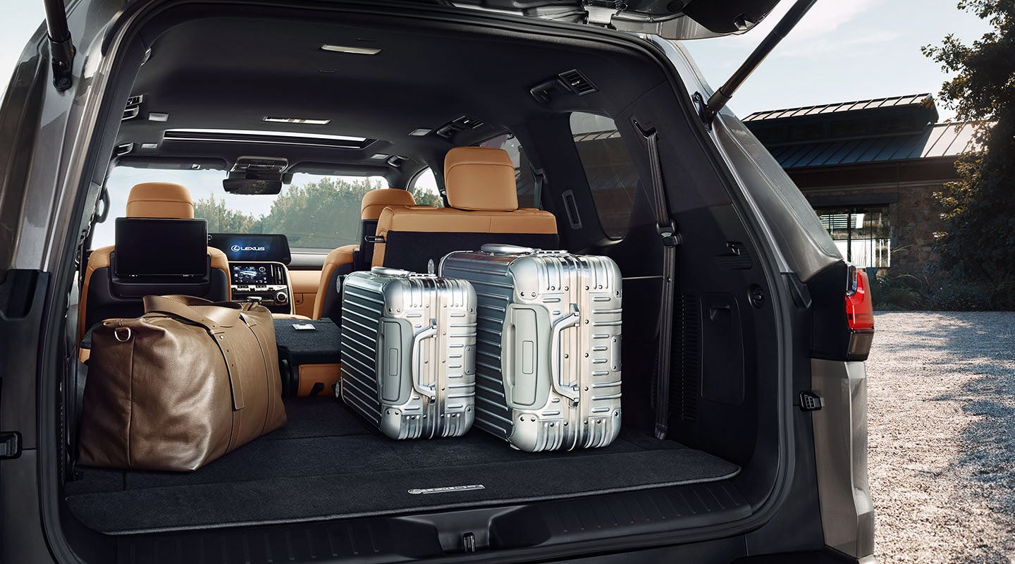 Detail shot of the open trunk of the 2022 Lexus LX 600 with luggage. | Sheehy Lexus of Annapolis in Annapolis MD