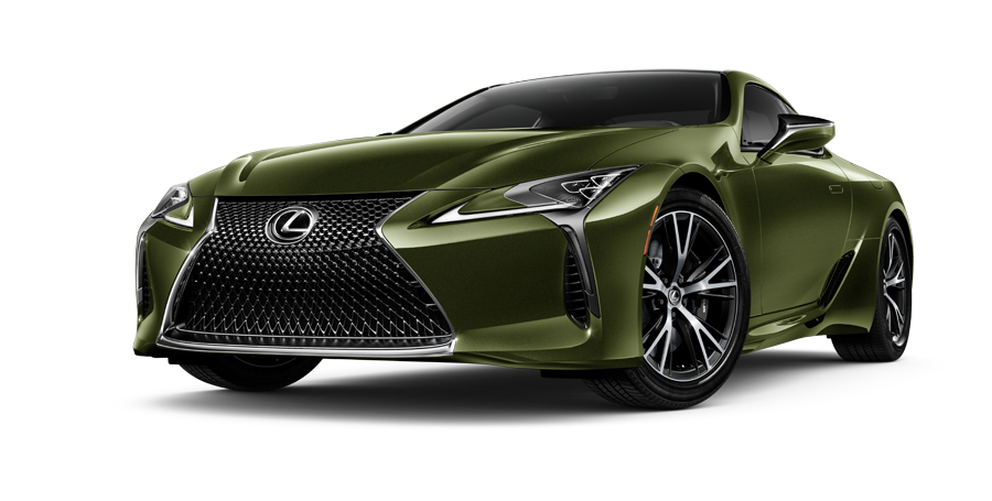 Exterior of the Lexus LC shown in Nori Green Pearl on a coastal highway background | Sheehy Lexus of Annapolis in Annapolis MD